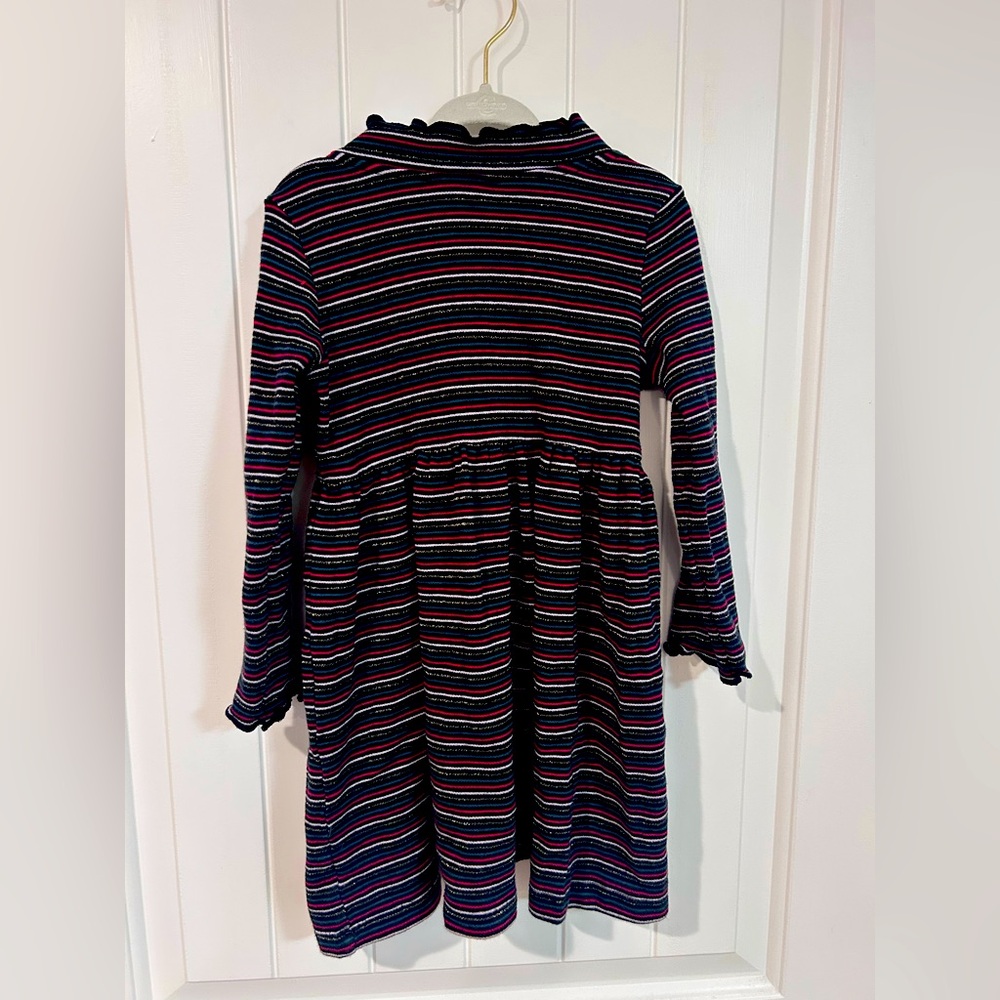 Hanna Andersson Striped Long Sleeve Dress with Multicolor and gold  Accents